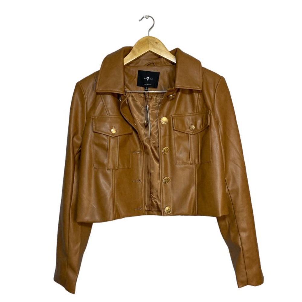 7 for All Mankind Faux Leather Jacket Brown Size L NWT